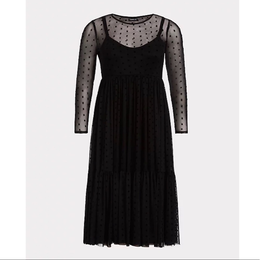 Torrid Black Dot Mesh Midi Dress Size 2